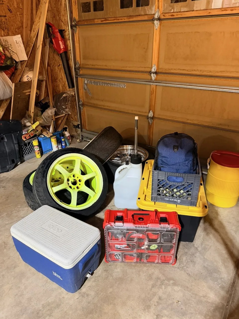 Car packed and loaded for the trailer ride to the track